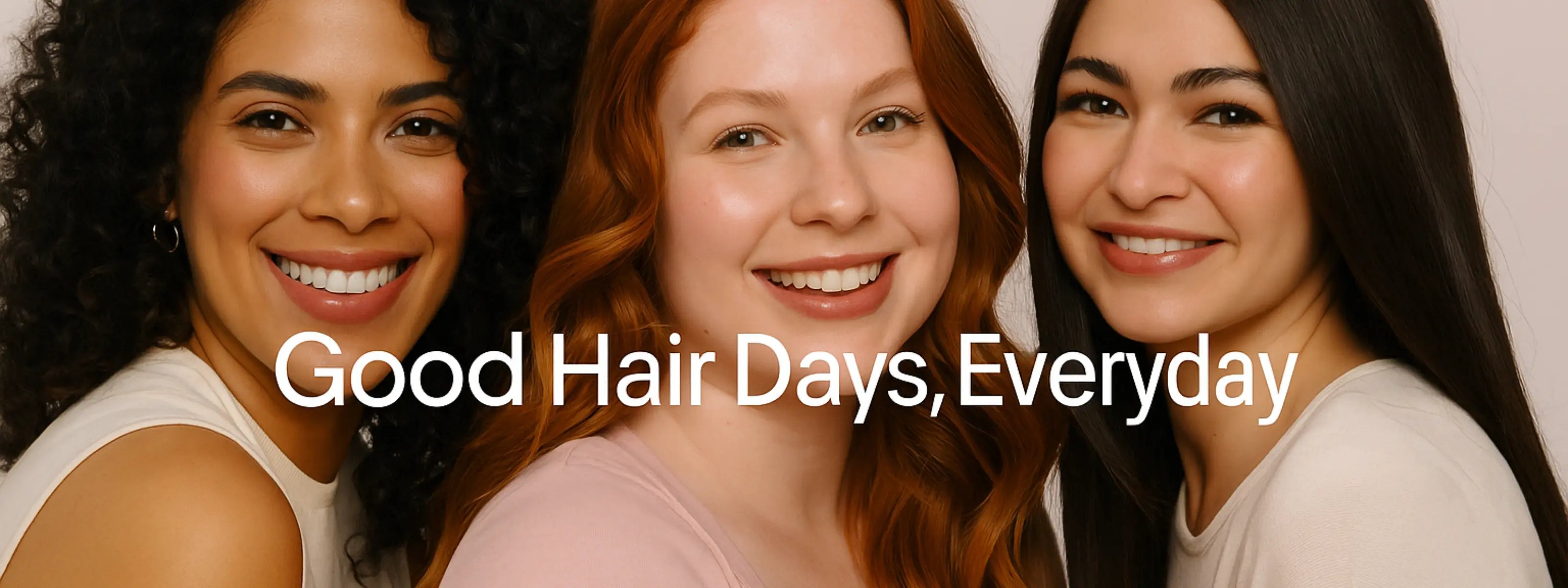Drei Frauen mit glänzendem Haar – Stylewave Kampagnenbild mit dem Slogan „Good Hair Days, Everyday“
